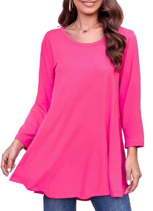 Tunic Tops for Women Plus Size 3/4 Sleeve Crew Neck Swing Flare Loose T-Shirt Blouses to Wear with Leggings