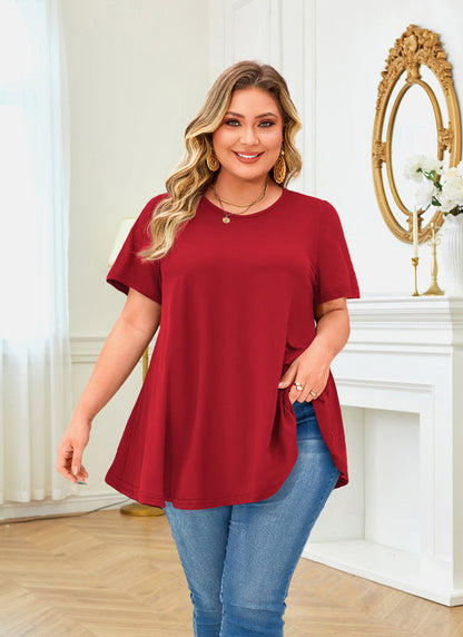 Women's Plus Size Swing Tunic Top – Short Sleeve, Flowy A-Line Blouse to Wear with Leggings b41