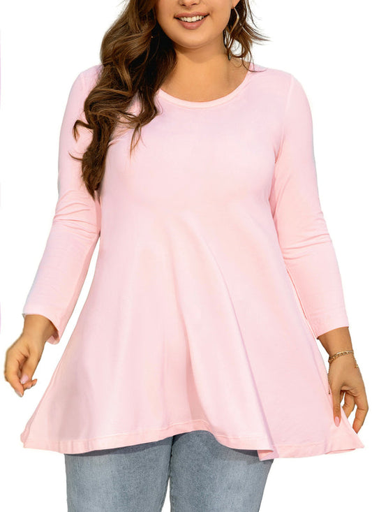 Women's Plus Size Blush Pink Tunic Top | 3/4 Sleeve Swing Blouse, Flowy Loose Fit, Wear with Leggings – M to 6XL A11 SATP