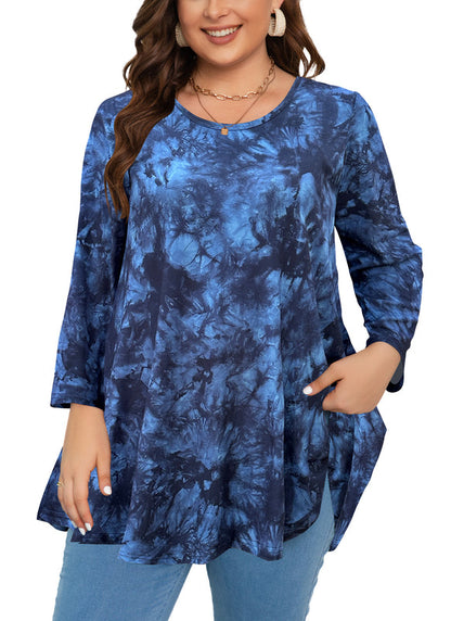 Women's Plus Size Blush Pink Tunic Top – 3/4 Sleeve Swing Flare Blouse for Leggings (S–6XL) A27