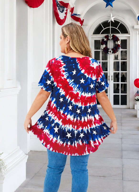 Women's Patriotic American Flag Tunic Top – Short Sleeve Summer Blouse B47