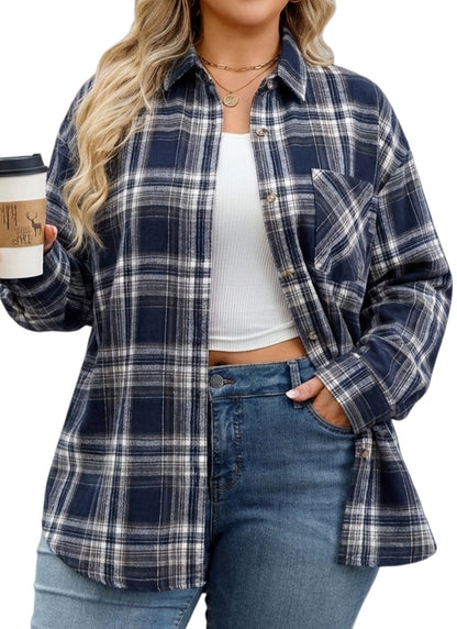 Splensive plus size Navy & White Plaid Button-Up Shirt