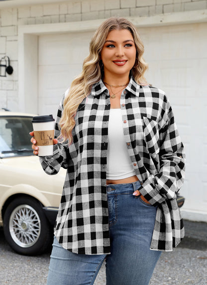 Plus Size Black & White Buffalo Plaid Button-Up Shirt