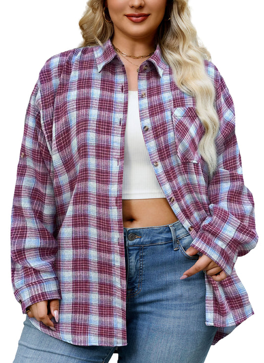 Splensive plus size Burgundy & Blue Plaid Button-Up Shirt