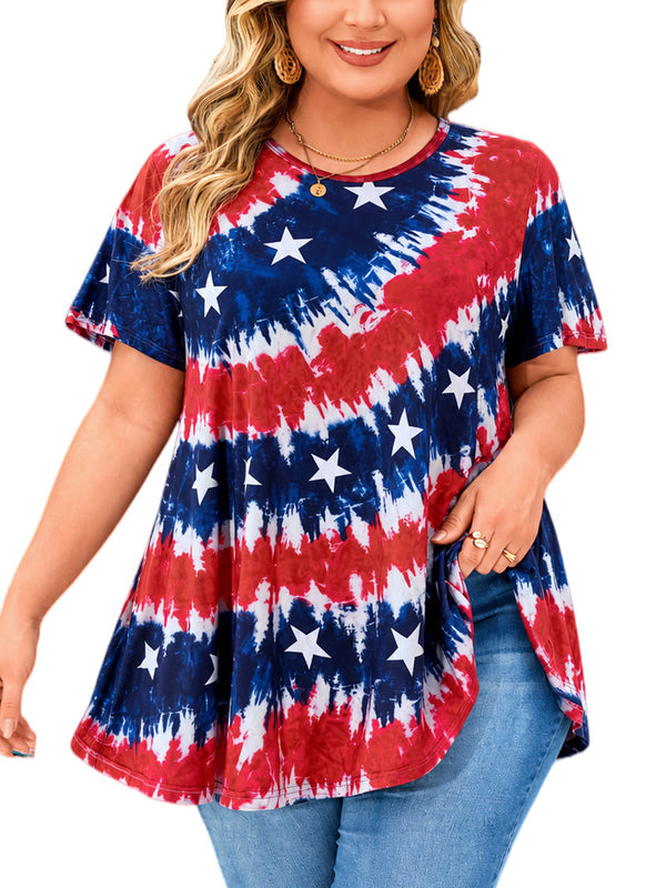 Women's Patriotic American Flag Tunic Top – Short Sleeve Summer Blouse B47