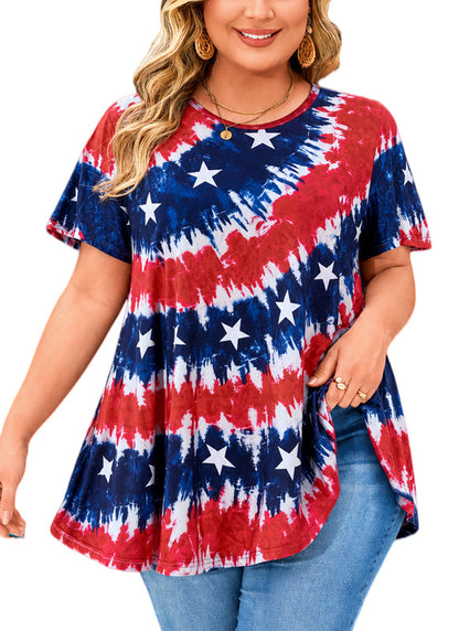 Women's Patriotic American Flag Tunic Top – Short Sleeve Summer Blouse B47
