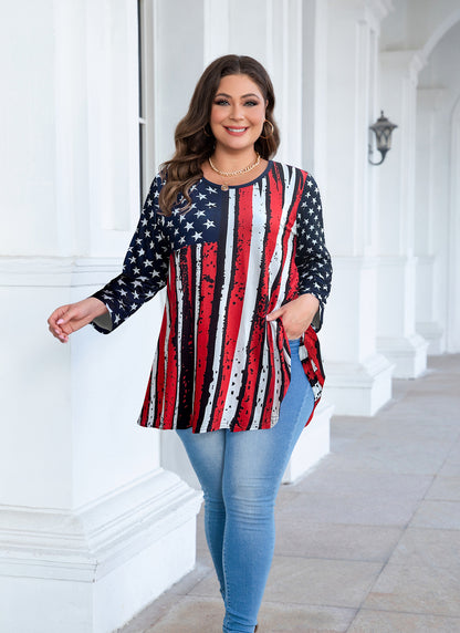 Womens Tops - Plus Size Tunics 3/4 Sleeve Loose Fit Dressy Casual Long Swing Flowy Lady Blouses Shirts Wear with Leggings Teals Blue Clothing A24